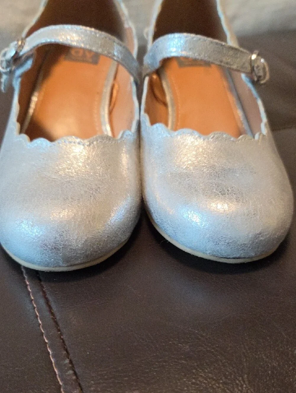 DV by Dolce Vita Kids Silver Mary Jane Flats with Scalloped Edge